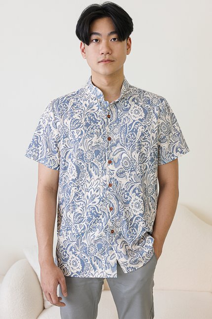 *RESTOCKED* Dan Mandarin Collar Shirt (Royal Tropical Batik)