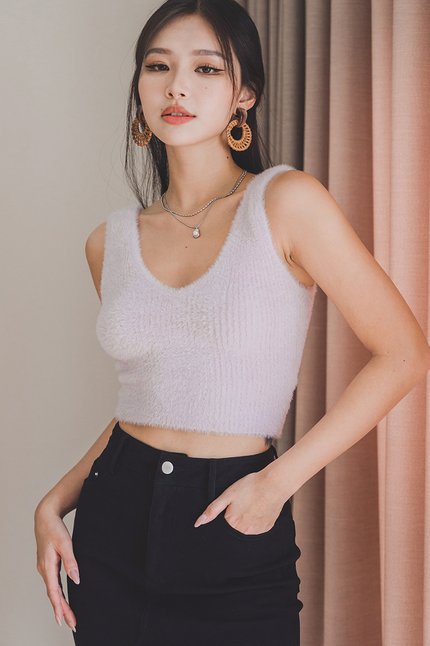 Phoebe Fuzzy Two-Way Knit Top (Lavender)