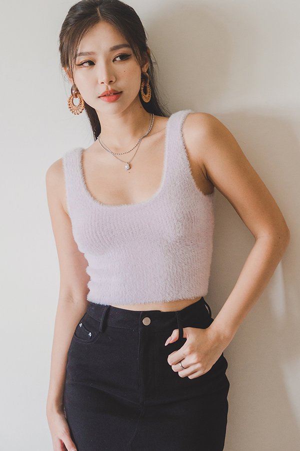 Phoebe Fuzzy Two-Way Knit Top (Lavender)