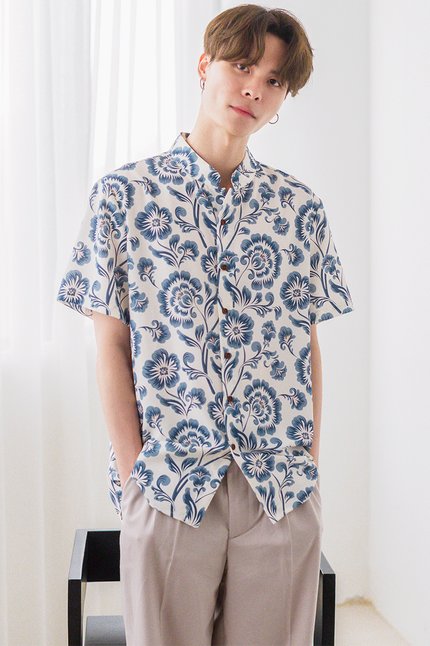 Dan Mandarin Collar Shirt (Oriental Blossom)