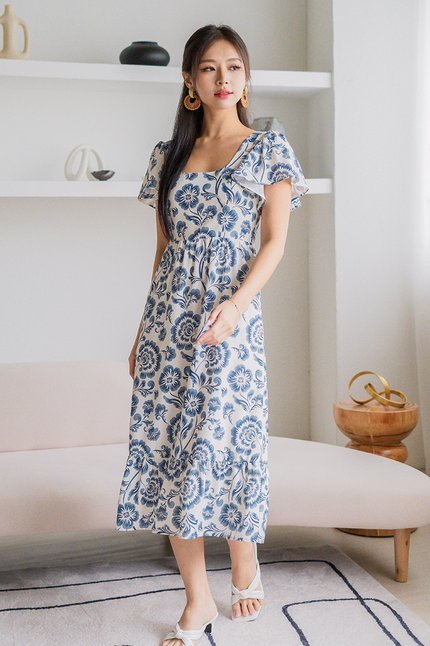 Danica Scoop Neck Midi Dress (Oriental Blossom)