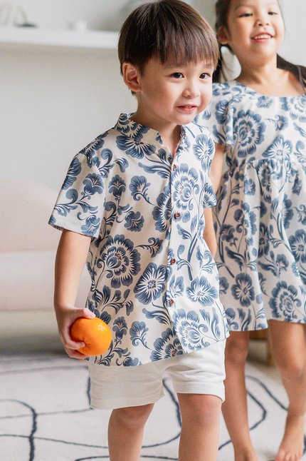 Kids Dane Mandarin Collar Shirt (Oriental Blossom)
