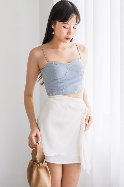 Suzy Embroidery Mesh Padded Bustier Cami Top (Whispering Blue)