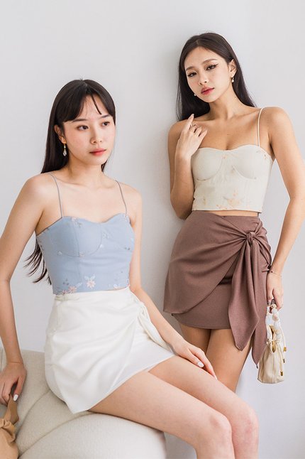 Suzy Embroidery Mesh Padded Bustier Cami Top (Cream)