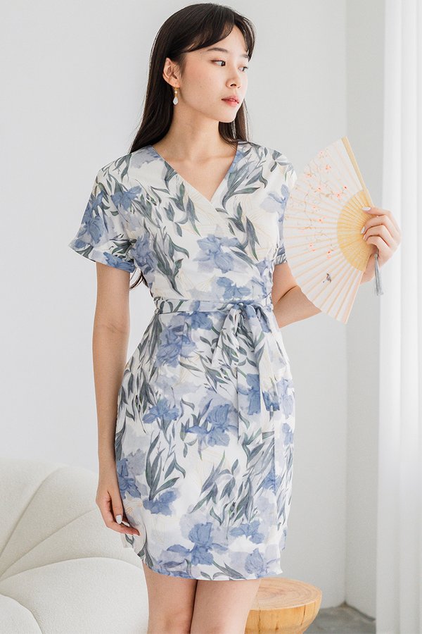 *RESTOCKED* Alyssa Cuffed Sleeve Wrap Dress - Longer Version (Euphoria Breeze)