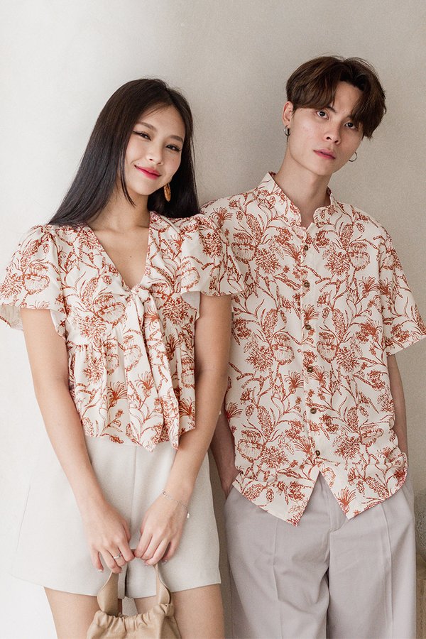 *RESTOCKED 6* Jayley Tie-Front Peplum Top (Rust Batik)