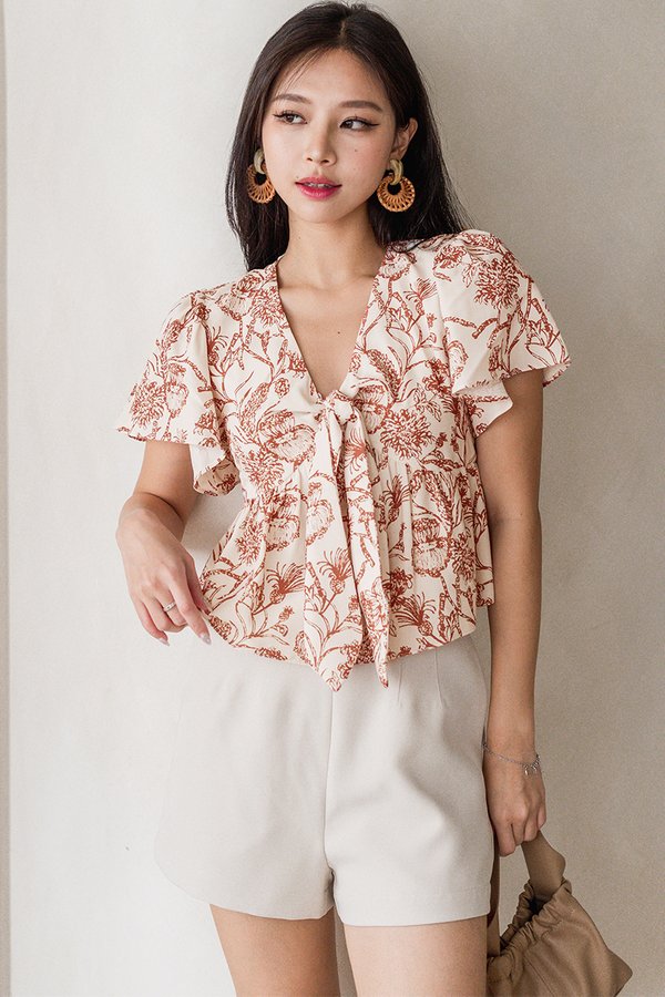 *RESTOCKED 6* Jayley Tie-Front Peplum Top (Rust Batik)
