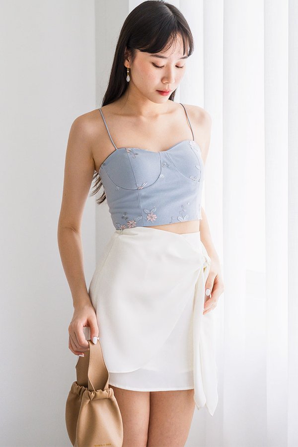 Suzy Embroidery Mesh Padded Bustier Cami Top (Whispering Blue)
