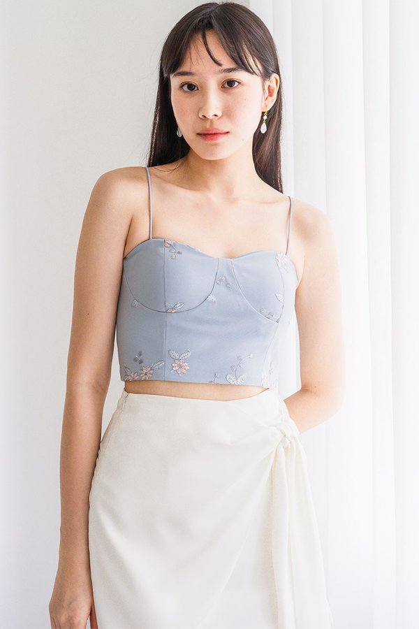 Suzy Embroidery Mesh Padded Bustier Cami Top (Whispering Blue)