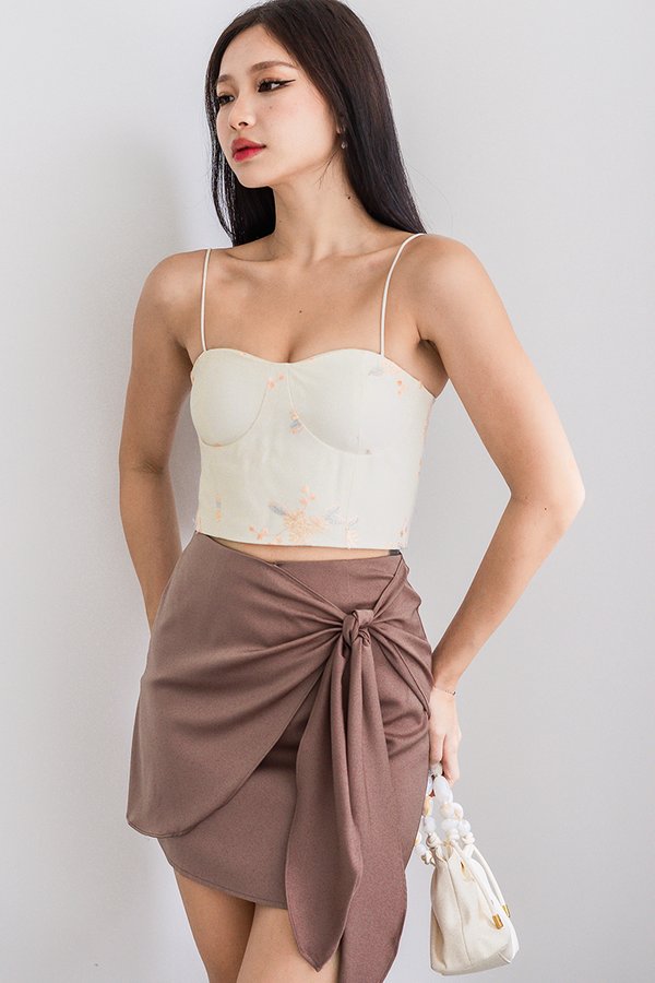 Suzy Embroidery Mesh Padded Bustier Cami Top (Cream)