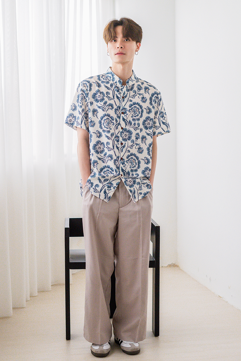 Dan Mandarin Collar Shirt (Oriental Blossom) | Dear Lyla