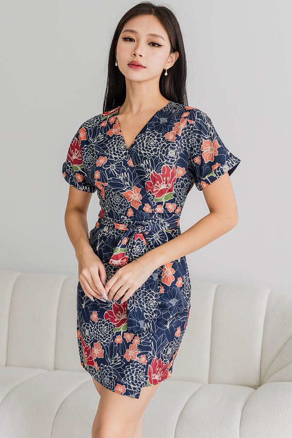 *RESTOCKED* Alyssa Cuffed Sleeve Wrap Dress (Royal Peranakan)