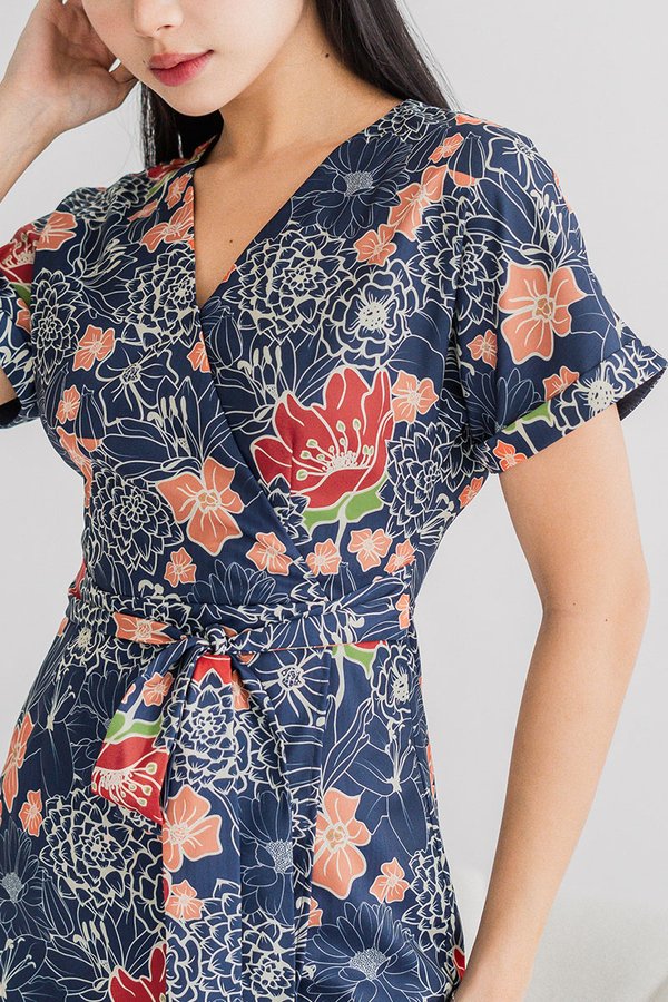 *RESTOCKED* Alyssa Cuffed Sleeve Wrap Dress (Royal Peranakan)
