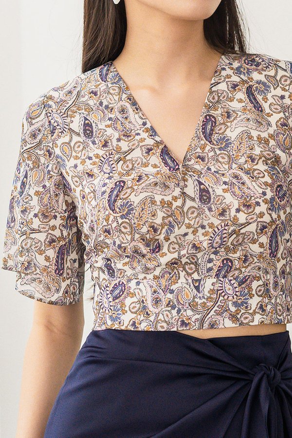 *RESTOCKED* Yuko Kimono Wrap Top (Cream Vintage Batik)