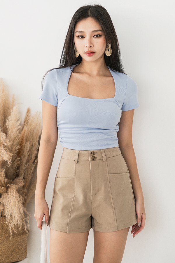 Kei Double Button High Waist Shorts V2 (Khaki)