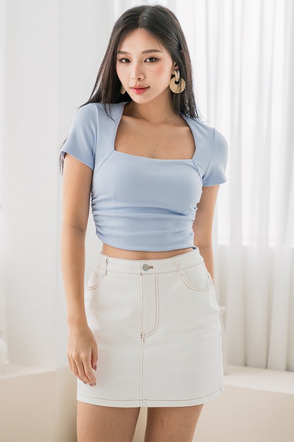 Freya Contrast Trim Denim Skorts (White)