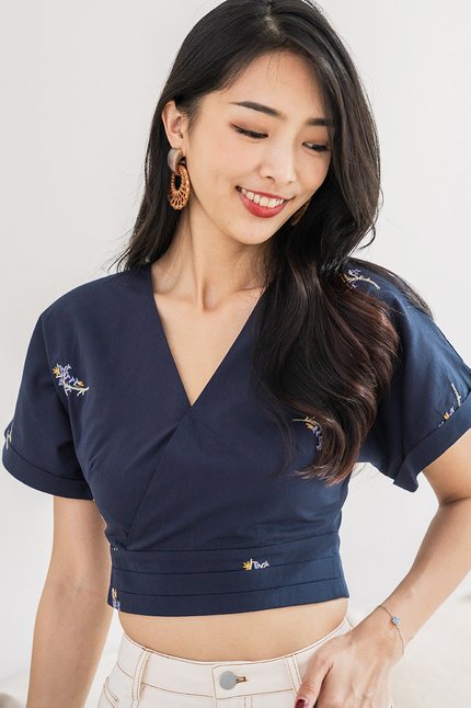 Hana Kimono Wrap Top (Navy Embroidery)