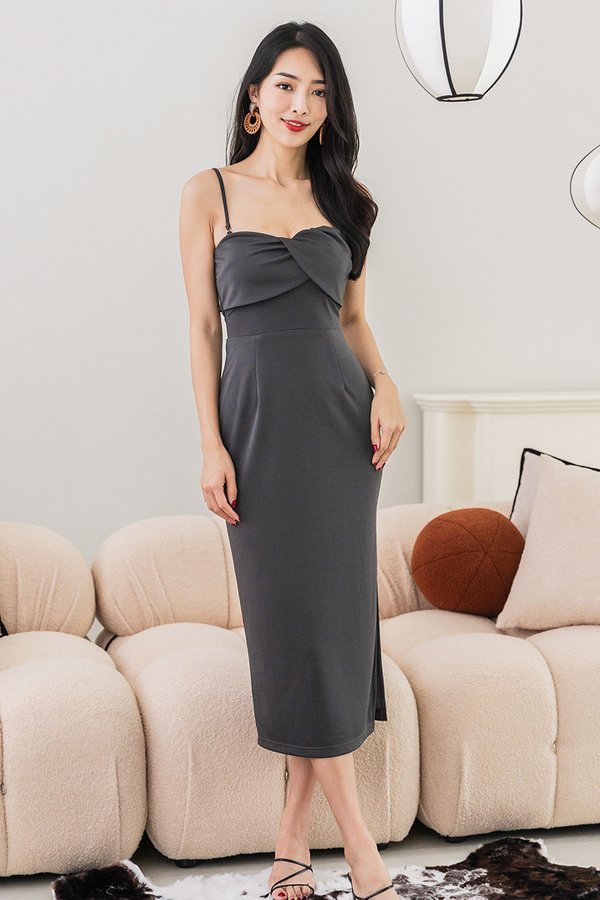 Ivy Padded Cut-Out Midaxi Slit Dress (Shadow)