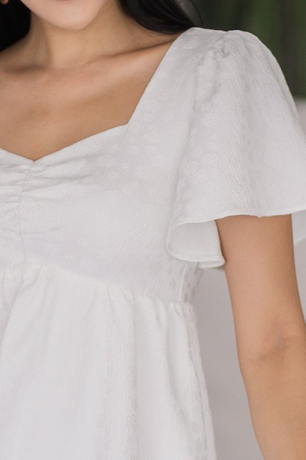 Angela Flutter Sleeve Babydoll Romper Dress (White Poppy)