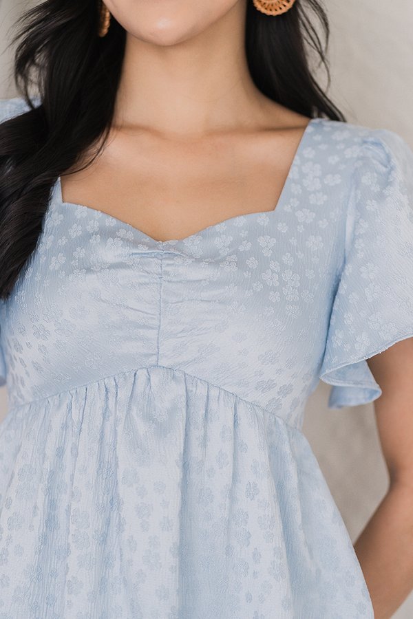 Angela Flutter Sleeve Babydoll Romper Dress (Powder Blue Poppy)