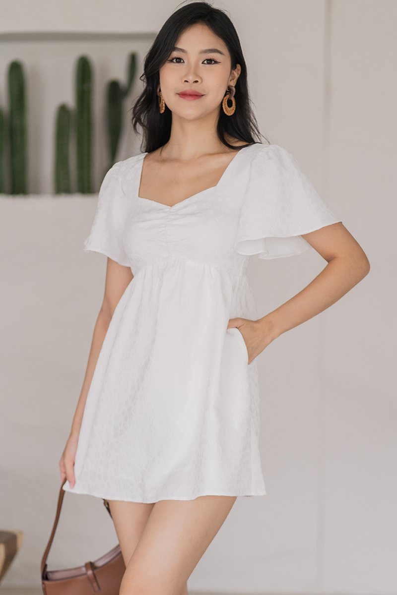 Angela Flutter Sleeve Babydoll Romper Dress White Poppy Dear Lyla
