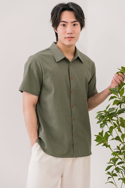 Ash Linen Collar Shirt (Olive)