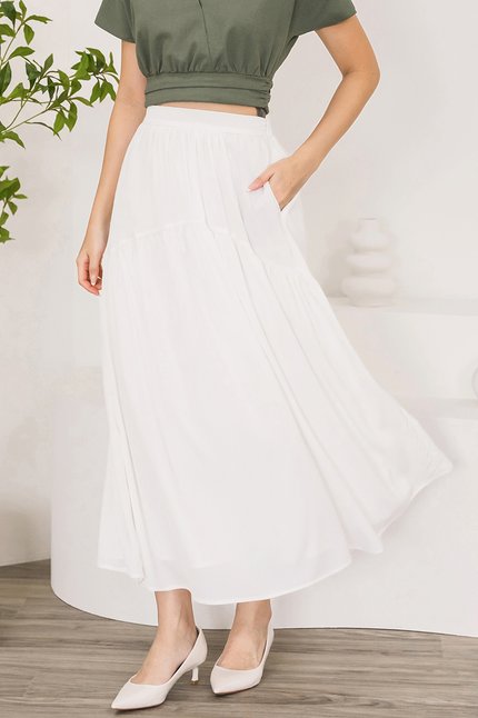 Andrea Tiered Maxi Skirt (White)