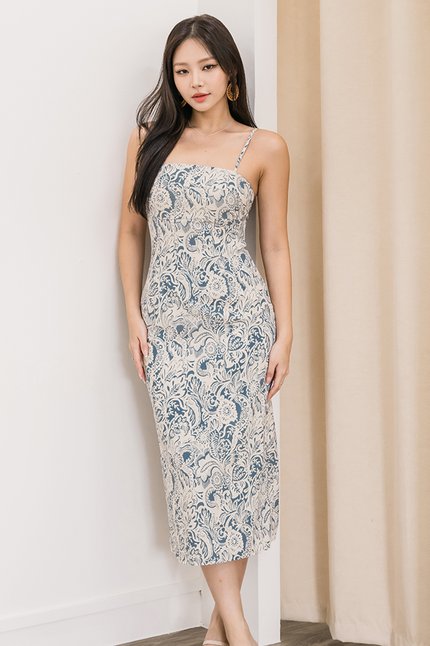 *RESTOCKED* Dania Padded Column Midi Dress (Royal Tropical Batik)