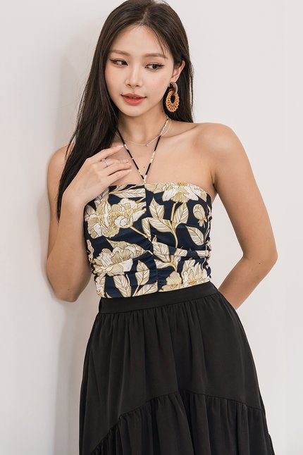 Georgia Padded Folds 2-Way Halter Top (Midnight Blossom)