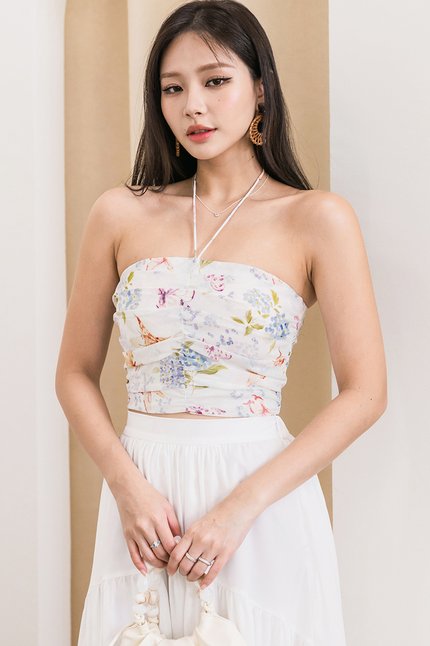 Georgia Padded Folds 2-Way Halter Top (Whimsical Garden)