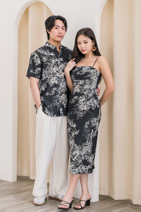 *RESTOCKED* Dania Padded Column Midi Dress (Black Earthy Bliss)