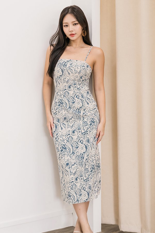 *RESTOCKED* Dania Padded Column Midi Dress (Royal Tropical Batik)