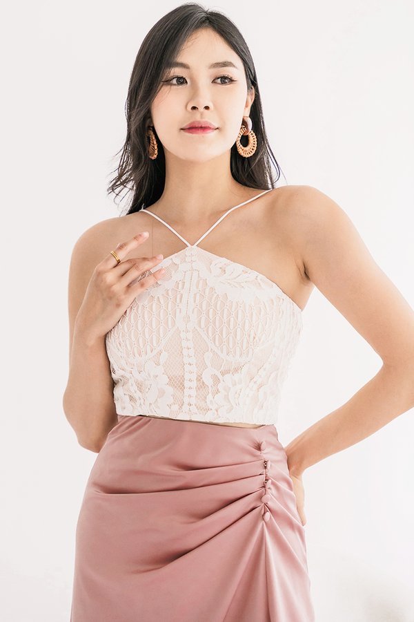 Helena Padded Halter Lace Top (White)