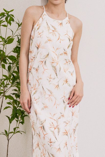 Layla Halter Knot Back Midaxi Dress (Heliconia Bliss)