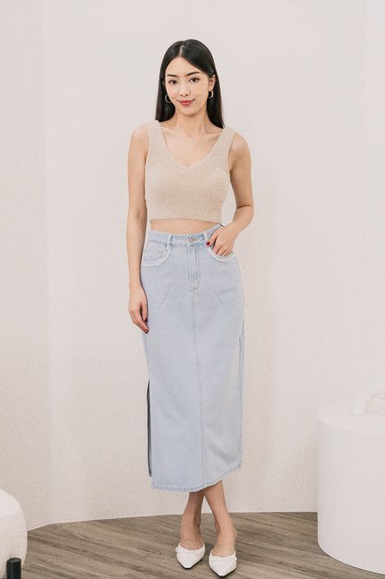 Phoebe Fuzzy Two-Way Knit Top (Milk Tea)