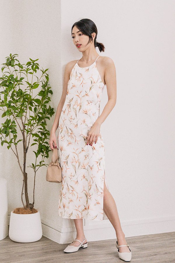 Layla Halter Knot Back Midaxi Dress (Heliconia Bliss)