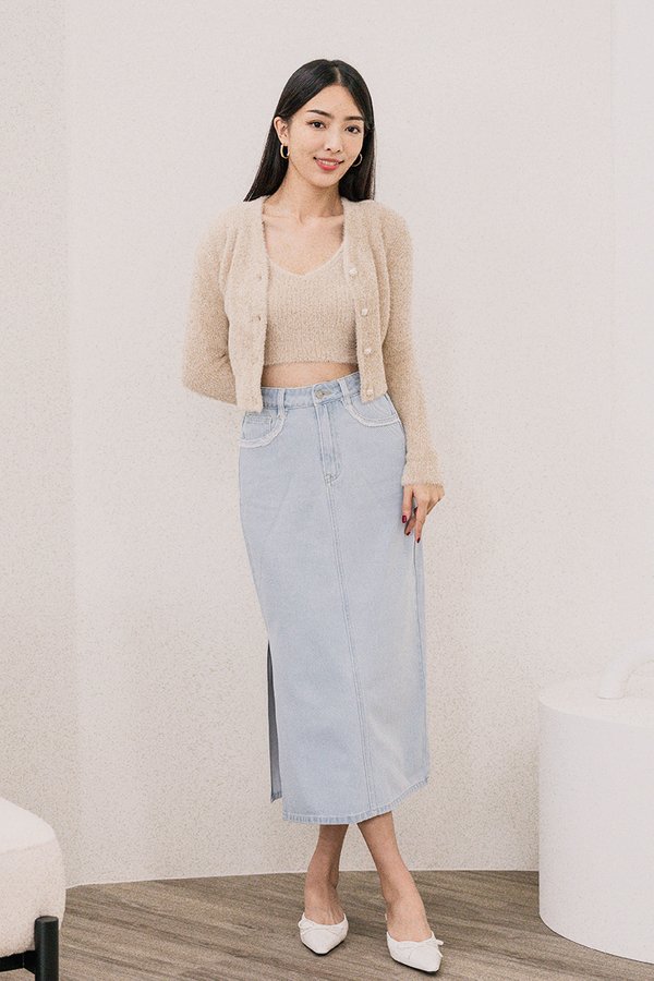 Phoebe Fuzzy Knit Cardigan (Milk Tea)