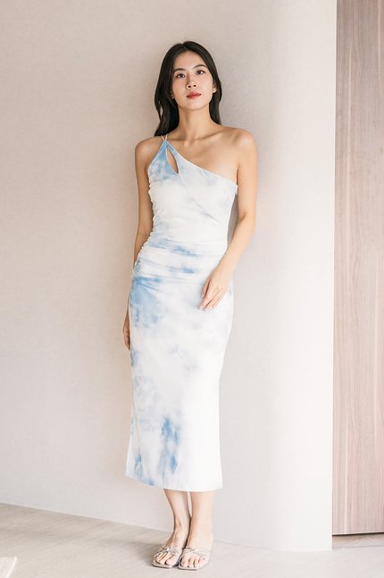 Alesha Padded Tie-Dye Toga Midaxi Dress (Sky Blue)