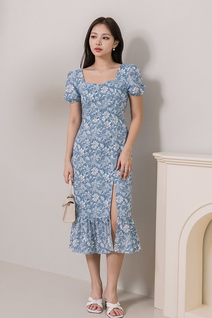 Belle Puff Sleeve Midi Dress (Posh Batik)