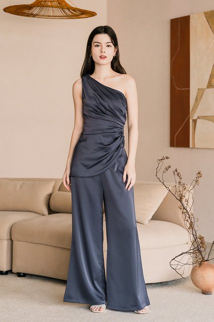 Claudine Satin Wide Leg Pants - Petite (Shadow)