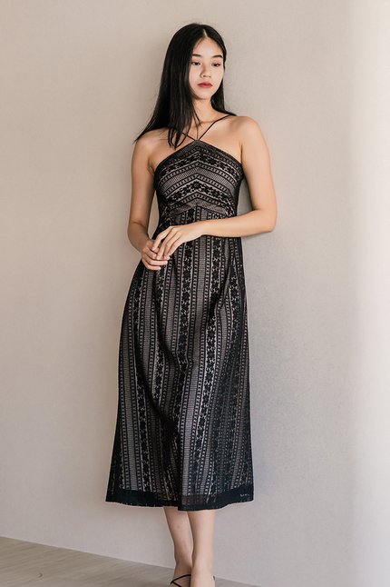 Hermione Padded Halter Midaxi Lace Dress V2 (Black)