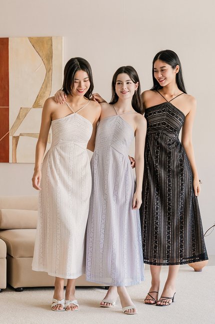 Hermione Padded Halter Midaxi Lace Dress V2 (White)
