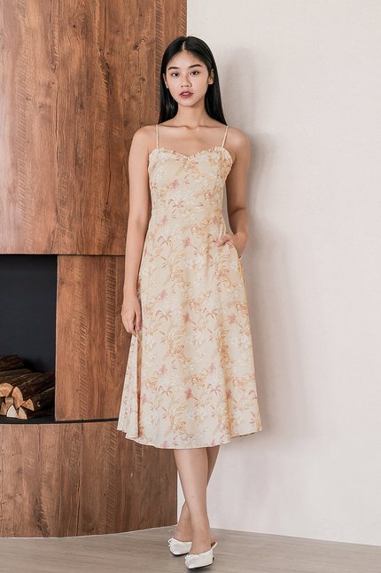 Meredith Padded Sweetheart Midi Dress (Enchanted Fleur)