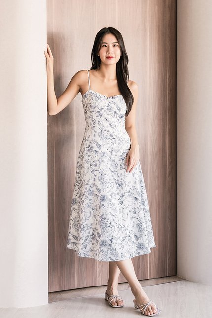 Meredith Padded Sweetheart Midi Dress (Gris Fleur)