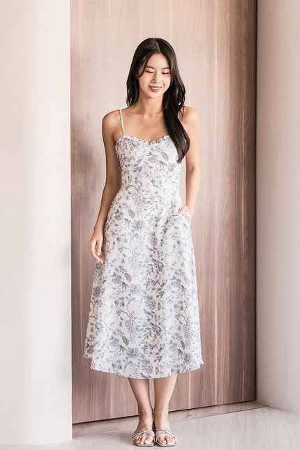 Meredith Padded Sweetheart Midi Dress (Gris Fleur)