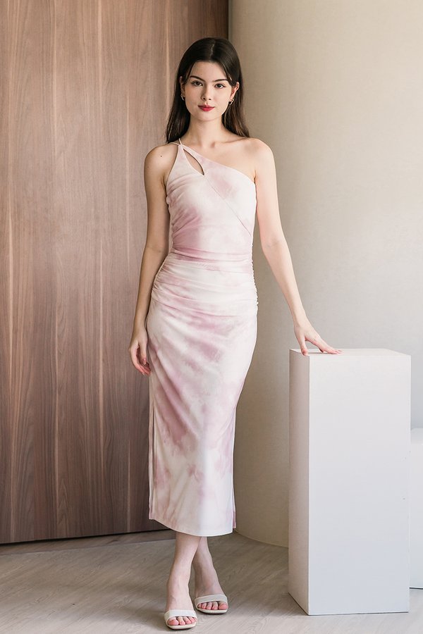 Alesha Padded Tie-Dye Toga Midaxi Dress (Pink Mist)