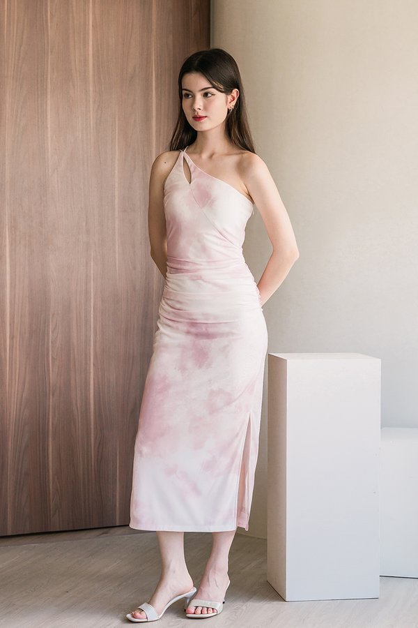 Alesha Padded Tie-Dye Toga Midaxi Dress (Pink Mist)