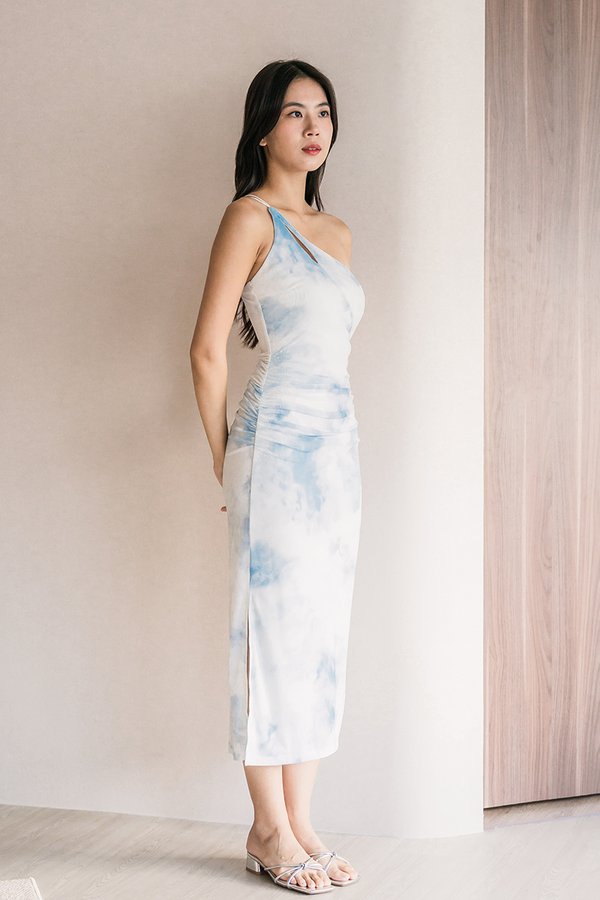 Alesha Padded Tie-Dye Toga Midaxi Dress (Sky Blue)