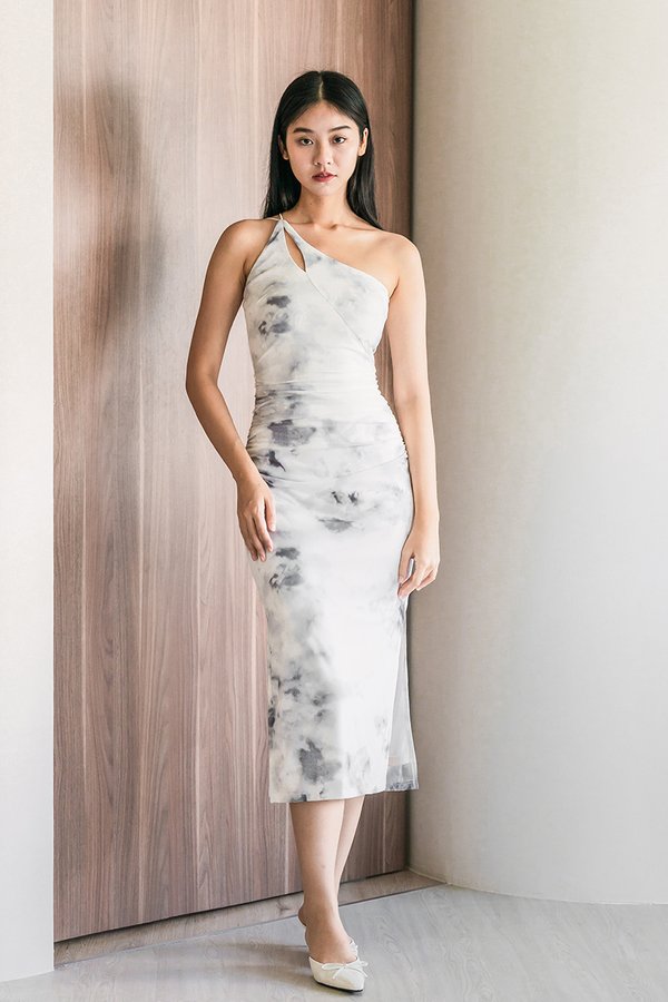 Alesha Padded Tie-Dye Toga Midaxi Dress (Sterling Grey)