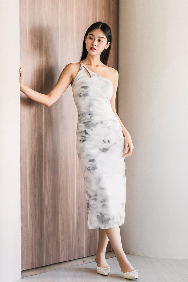 Alesha Padded Tie-Dye Toga Midaxi Dress (Sterling Grey)